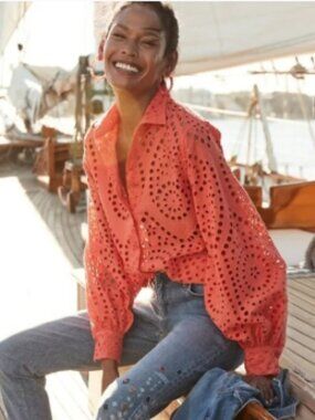 CHICO'S NWT Eyelet Billow Sleeve Blouse in Nectarine Size 3 (US size 16 / XL)
